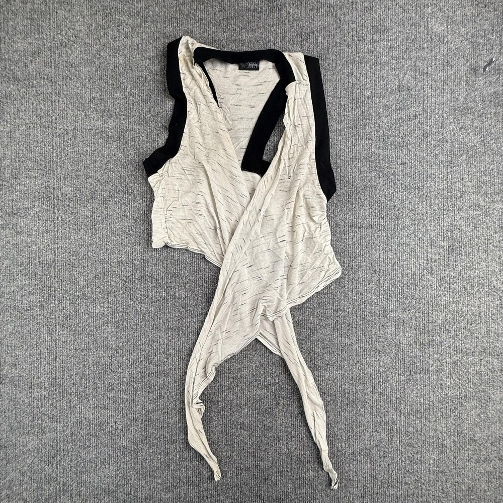 Y2K Daytrip tie vest Womens Medium White Open Front Drape Knit Lightweight Shawl